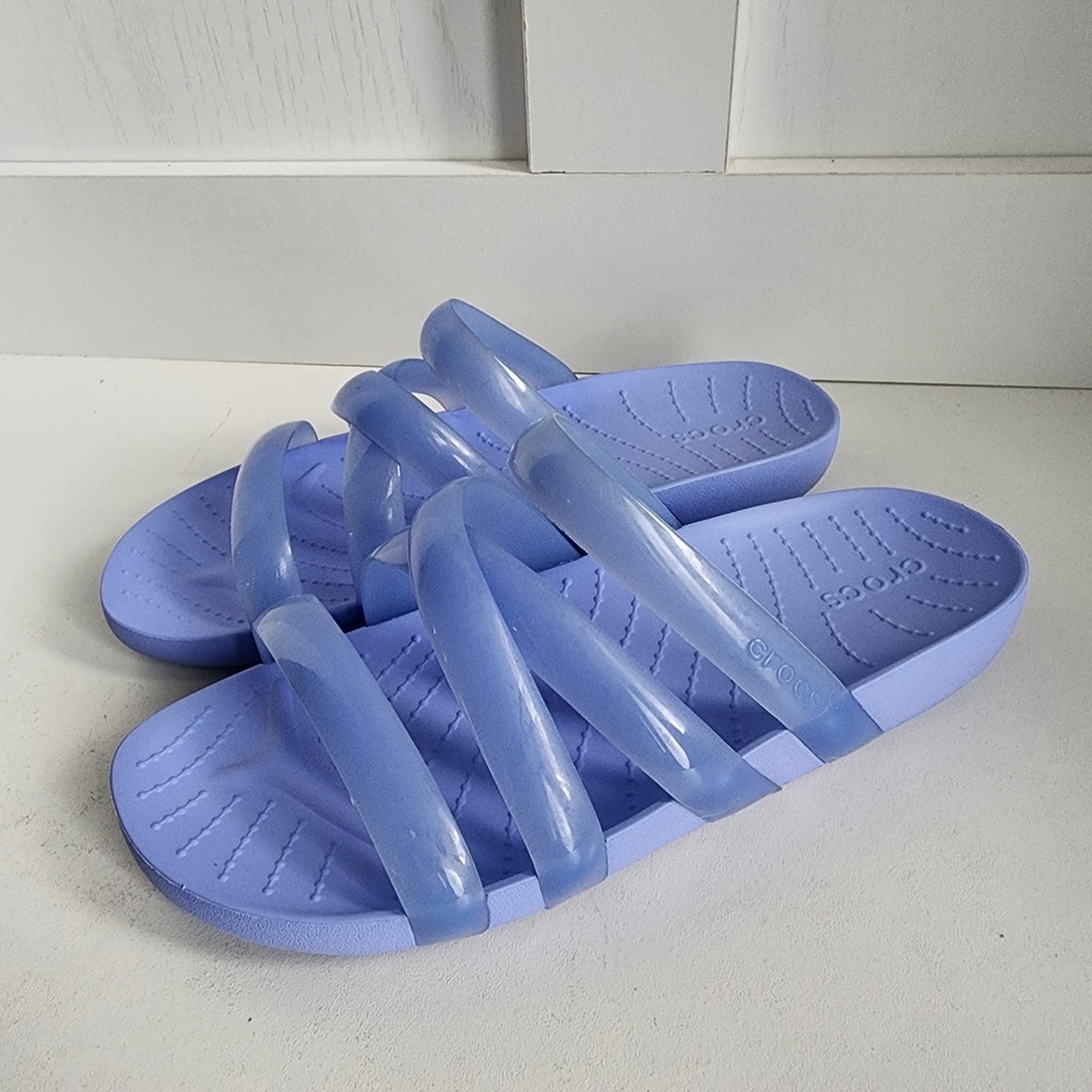 Crocs Tulum Strappy Slide Sandals Periwinkle Blue Translucent Womens 6 206107